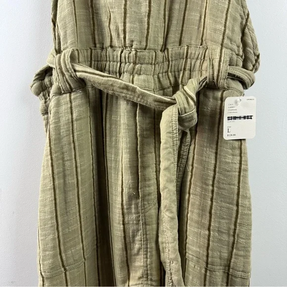 NWT Free People One Ballast Striped Belted Overall Jumpsuit Moss Large - Picture 7 of 15
